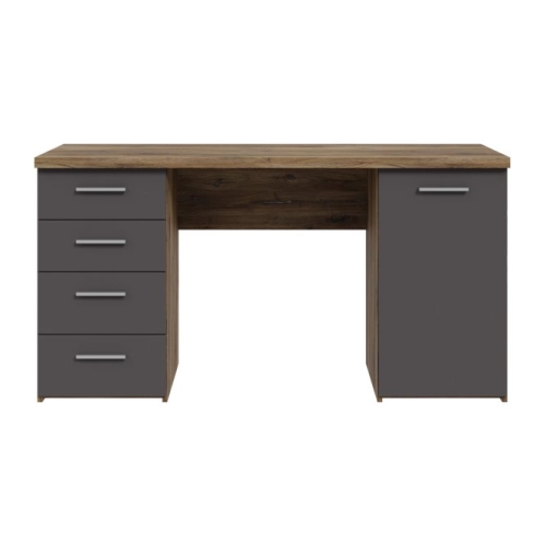 Biurko 145x60 cm z 4 szufladami i szafką Grafit/Dąb Flagstaff